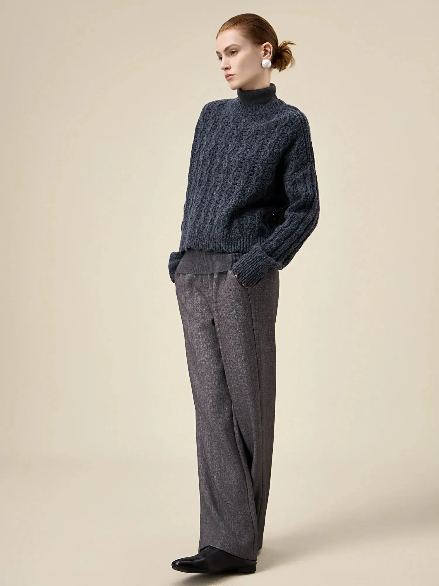 Amoretu Women's Wool Cable Knit Sweater