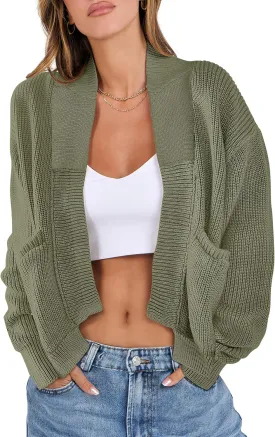 ANRABESS Women Jackets Sweaters Long Sleeve Open Front Loose Lightweight Knit Cropped Cardigan 2025 Spring Trendy Coats