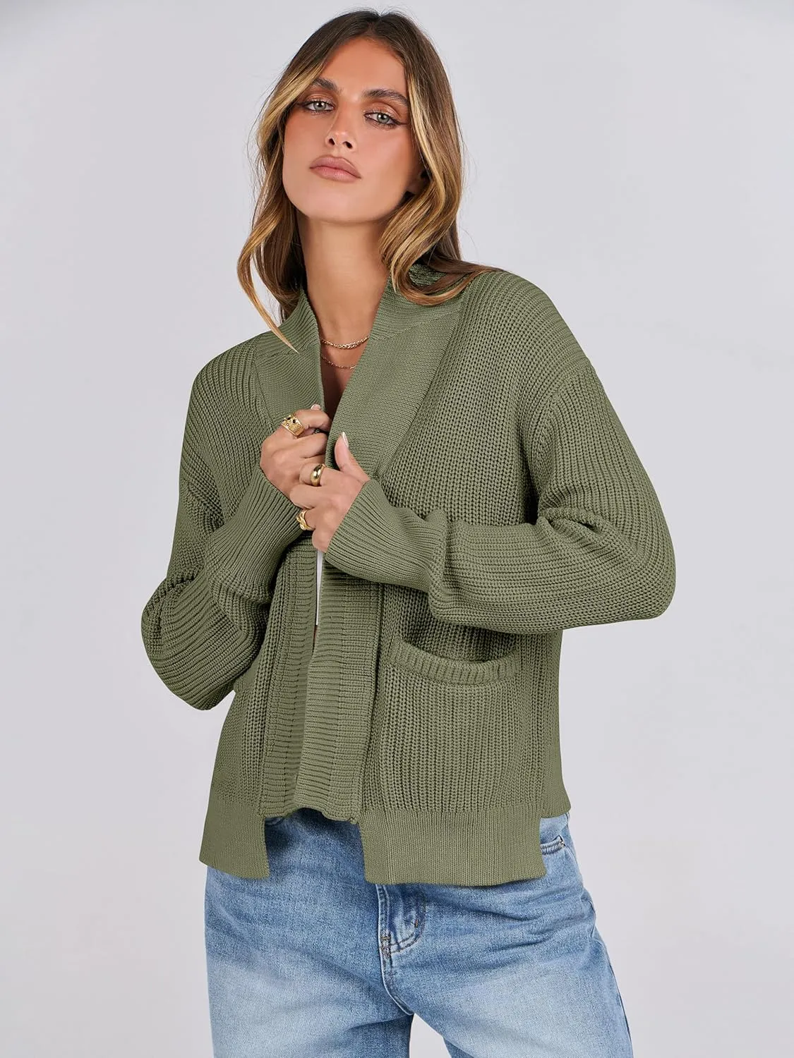 ANRABESS Women Jackets Sweaters Long Sleeve Open Front Loose Lightweight Knit Cropped Cardigan 2025 Spring Trendy Coats