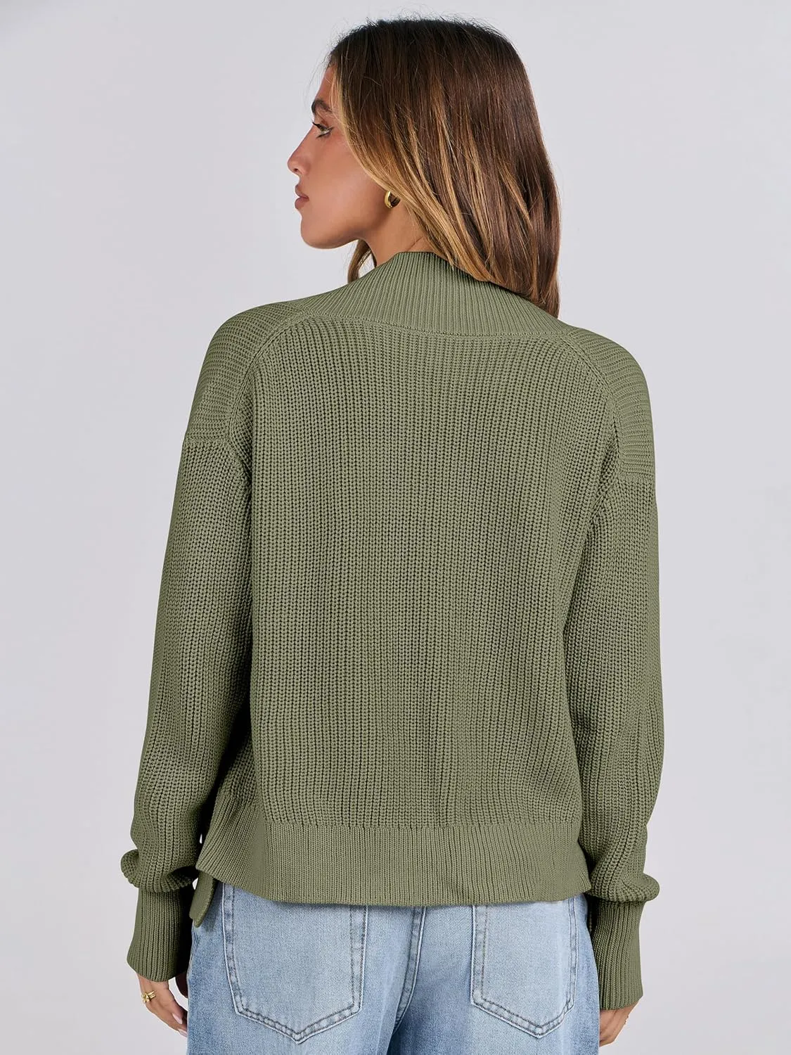 ANRABESS Women Jackets Sweaters Long Sleeve Open Front Loose Lightweight Knit Cropped Cardigan 2025 Spring Trendy Coats