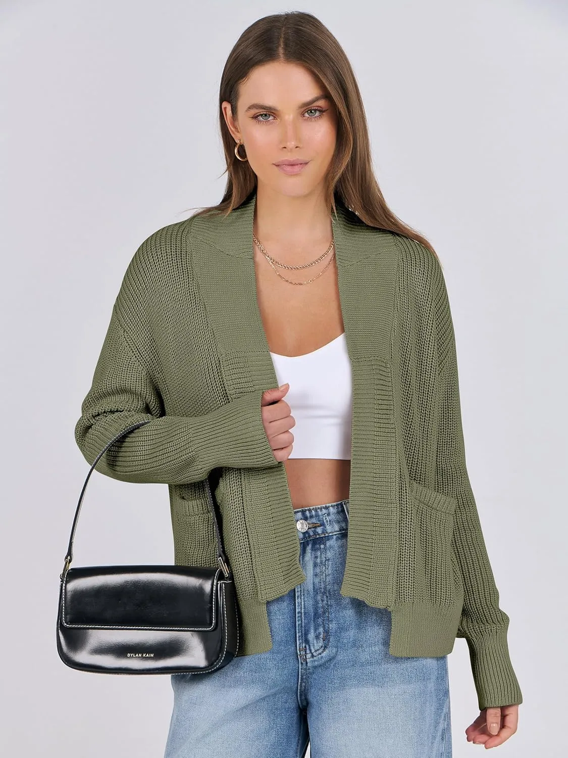 ANRABESS Women Jackets Sweaters Long Sleeve Open Front Loose Lightweight Knit Cropped Cardigan 2025 Spring Trendy Coats