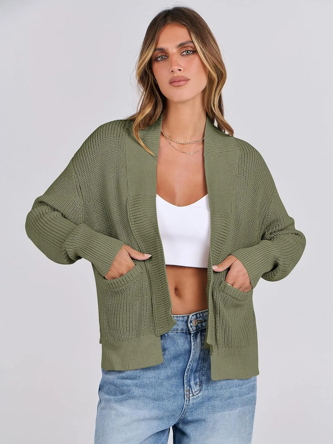 ANRABESS Women Jackets Sweaters Long Sleeve Open Front Loose Lightweight Knit Cropped Cardigan 2025 Spring Trendy Coats