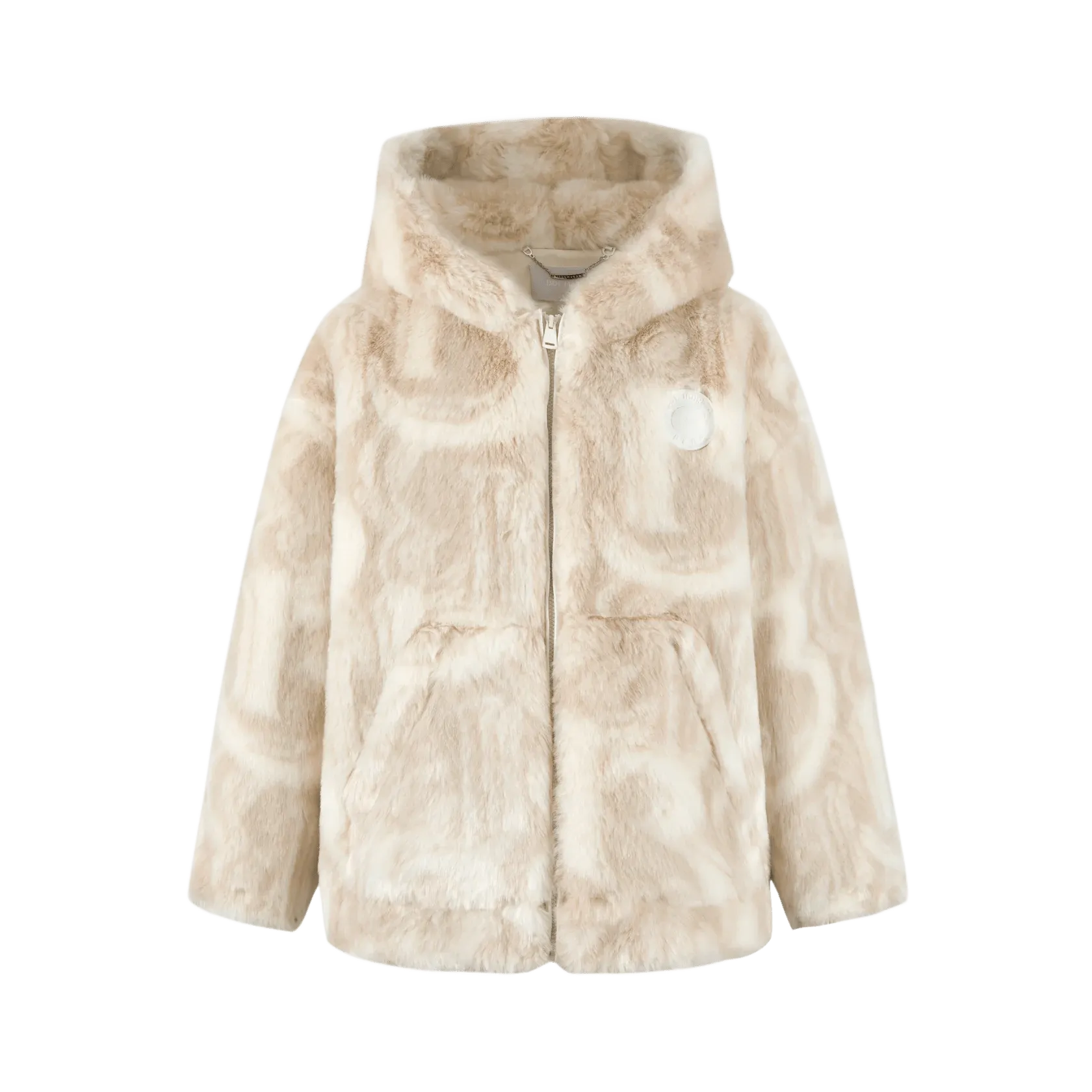 Artificial Fur Logo Coat in Beige