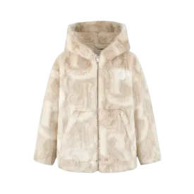Artificial Fur Logo Coat in Beige