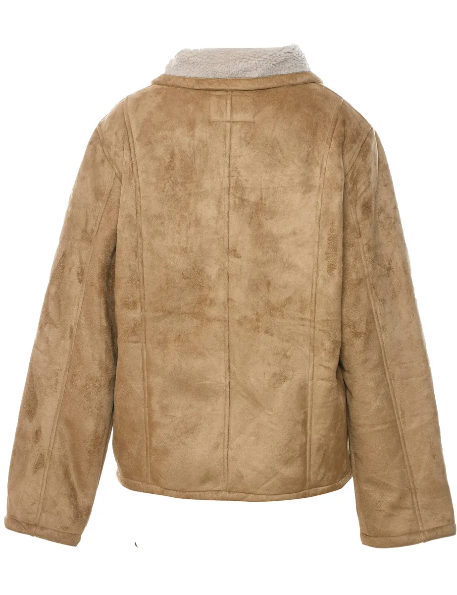 Beige Suede Faux Shearling Lined Jacket - L