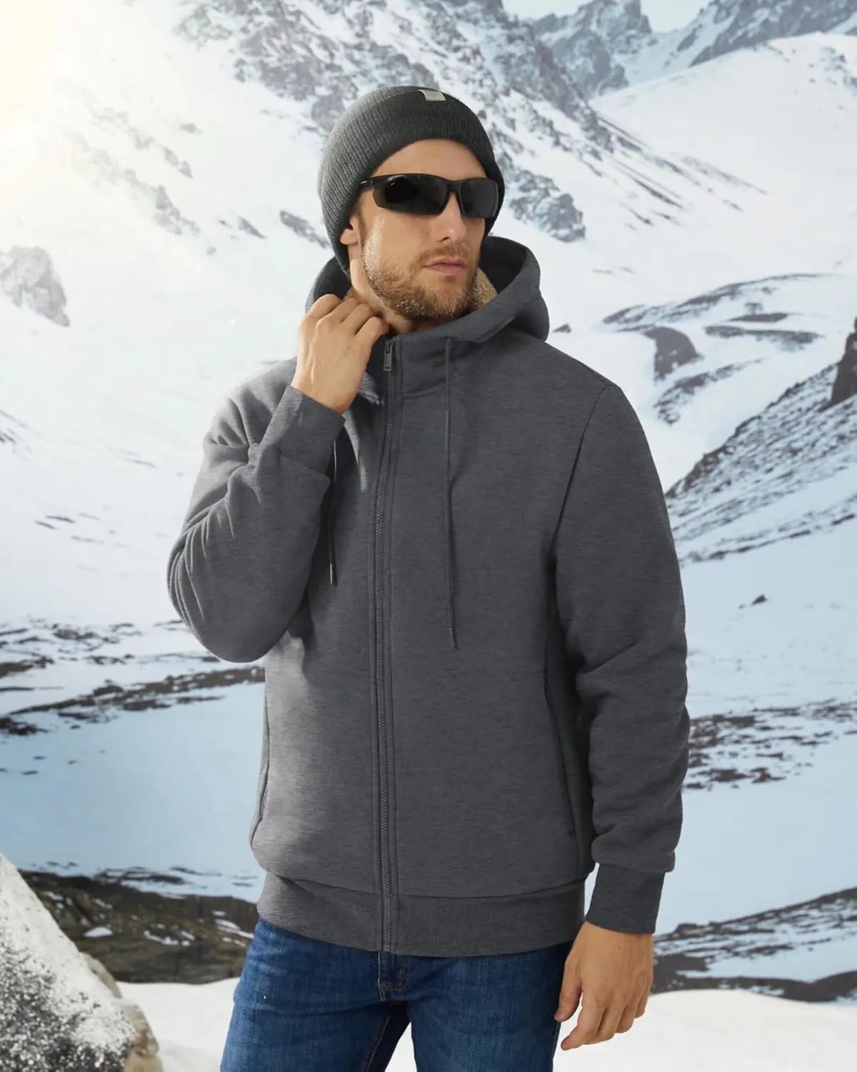 Boladeci Men's Sherpa Lined Hoodie Jacket Winter Warm Heavy Weight Zip Up Hooded Sweatshirt Thick Fleece Coats