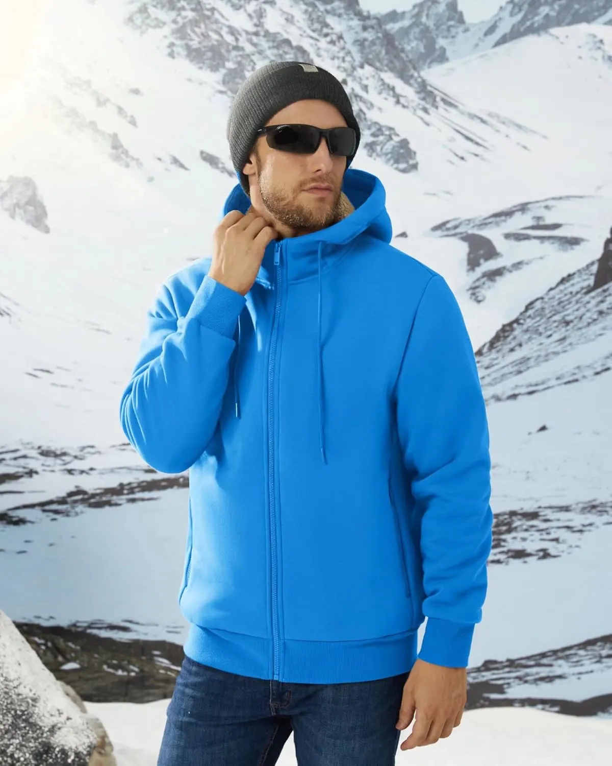Boladeci Men's Sherpa Lined Hoodie Jacket Winter Warm Heavy Weight Zip Up Hooded Sweatshirt Thick Fleece Coats