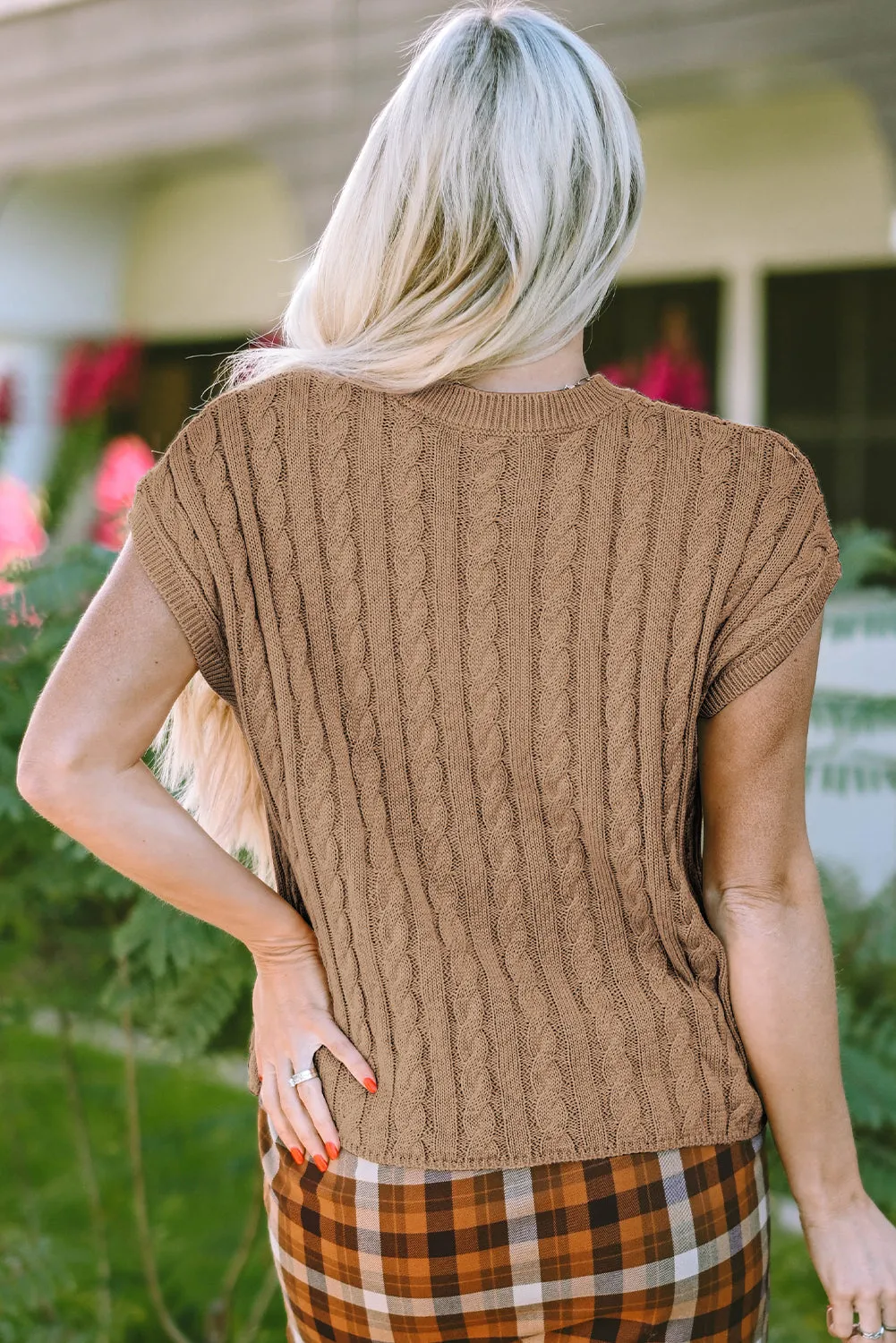 Cable Knit Short Sleeve Sweater