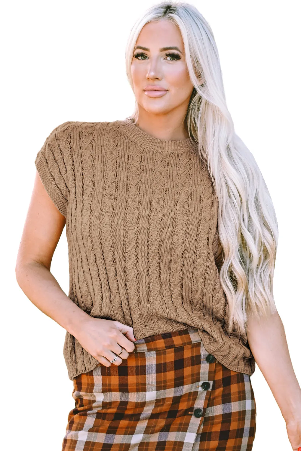 Cable Knit Short Sleeve Sweater