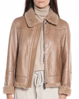 Camel Shearling Lined Moto Jacket