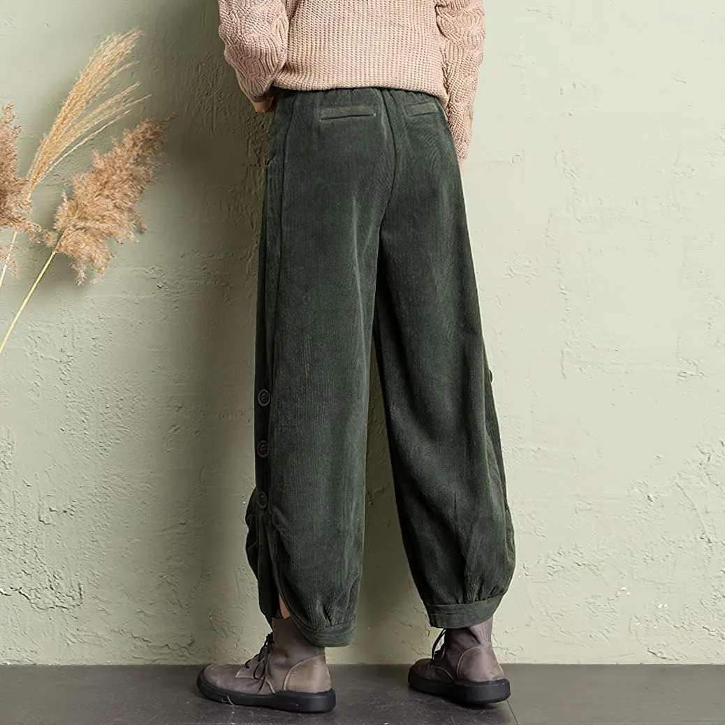 chouyatou Women's Winter Loose Baggy Sherpa Lined Corduroy Pants Elastic High Waisted Wide Leg Trouser
