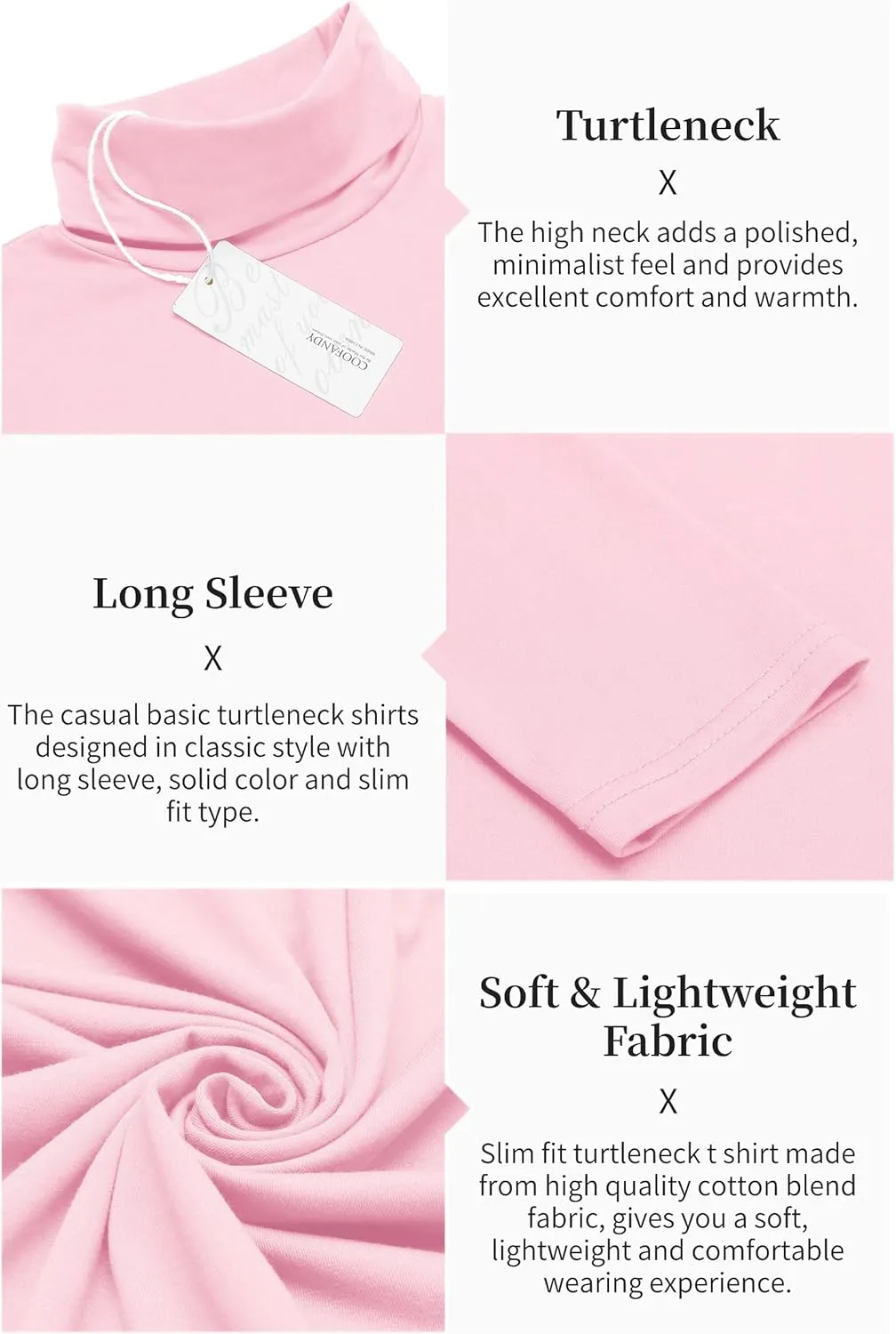 COOFANDY Men's Casual Slim Fit Turtleneck T Shirts Lightweight Basic Cotton Pullovers