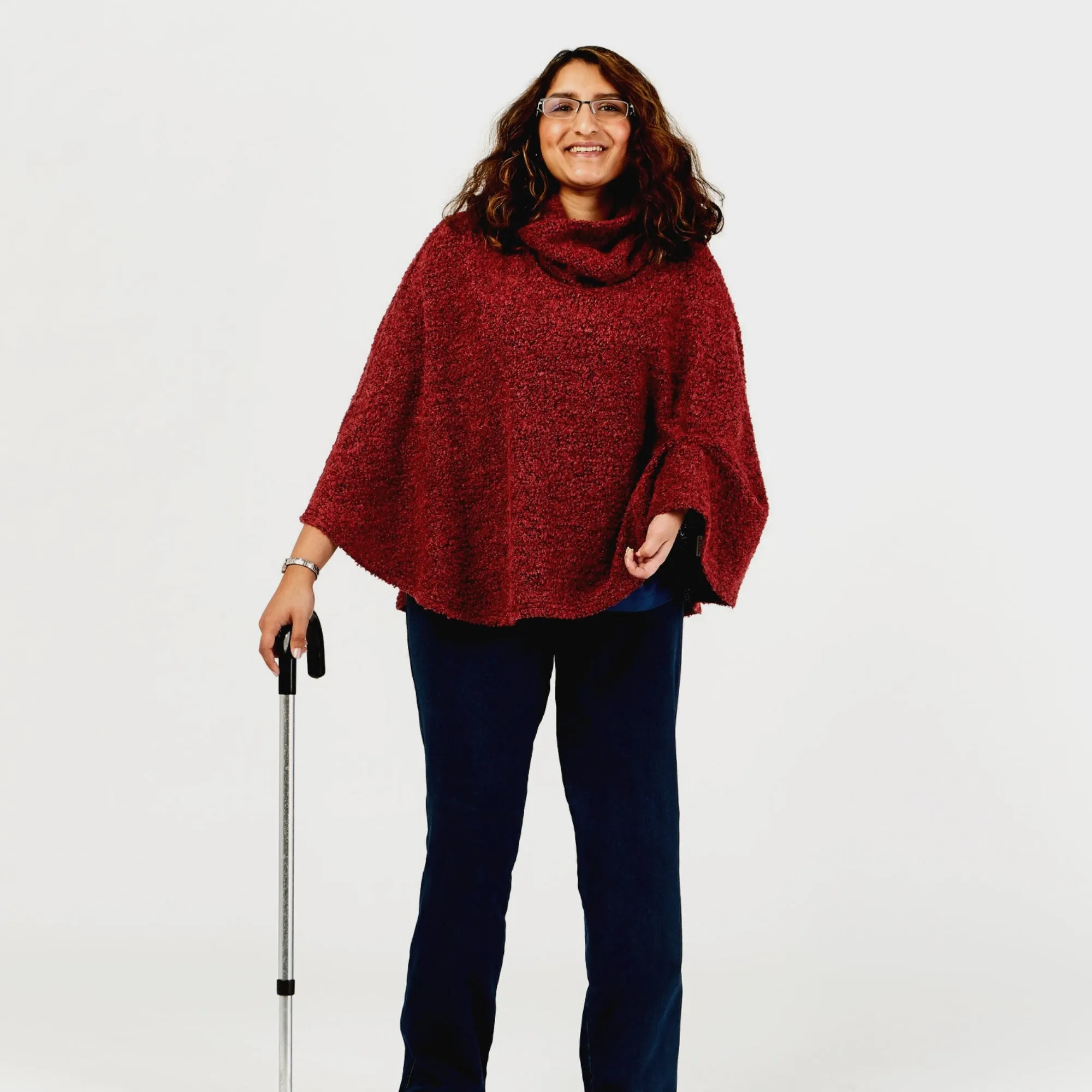 Cowl Neck Boucle Cape in Textured Wool Blend