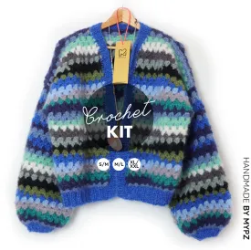 Crochet kit - MYPZ Short Mohair Granny stripes cardigan Jeans (ENG-NL)