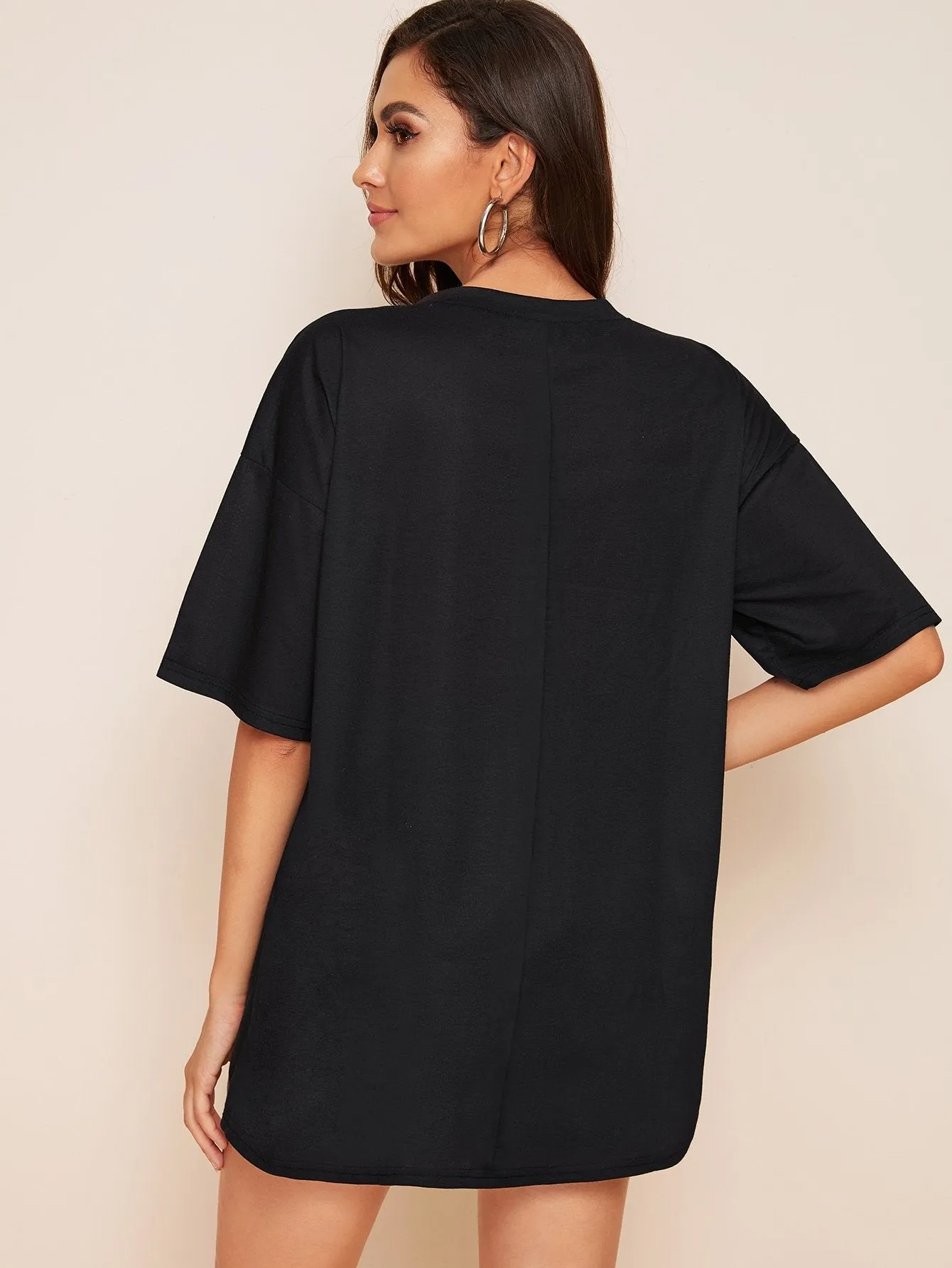 Dragon Print Half Sleeve Longline Tee