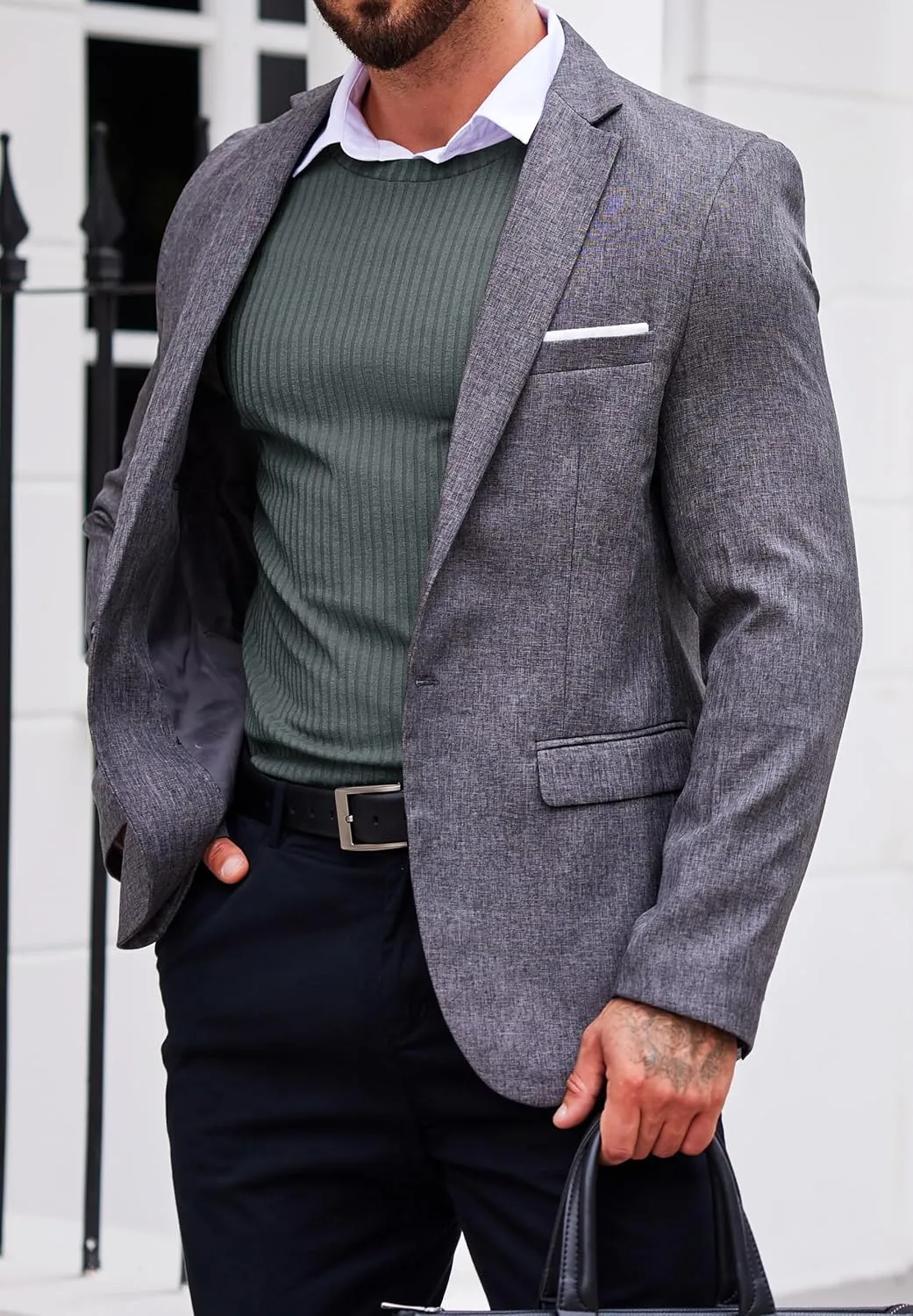 Ekouaer Men's Long Sleeve Shirts Ribbed Pullover Sweater Sim Fit Thermal Tops Crew Neck Stretchy Undershirts S-XXL
