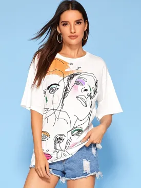 Figure Print Drop Shoulder Tee