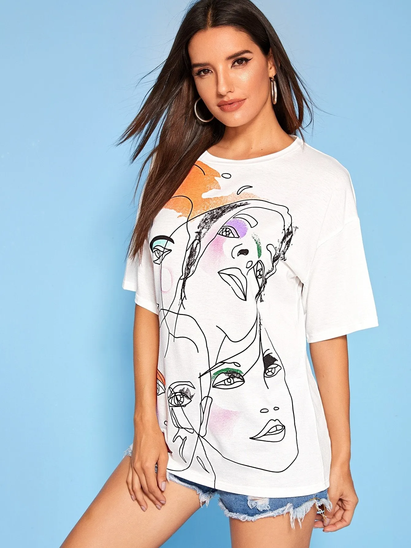 Figure Print Drop Shoulder Tee