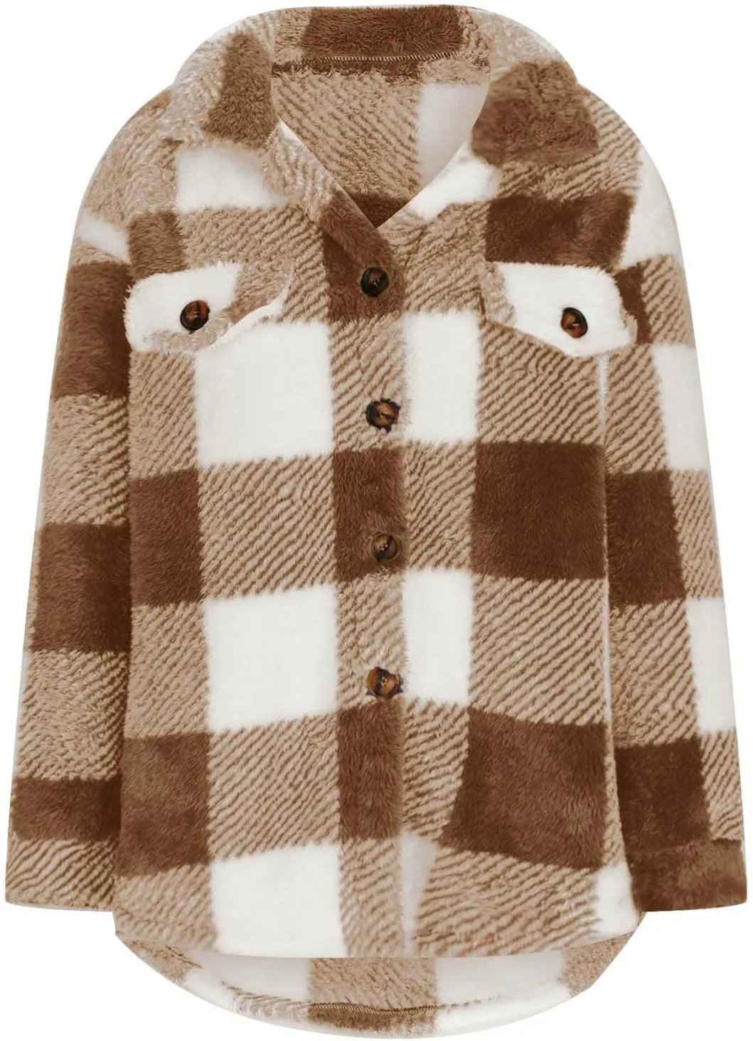 Fuzzy Fleece Shacket Jacket Sherpa Plaid Fleece Shearling Lined Coat