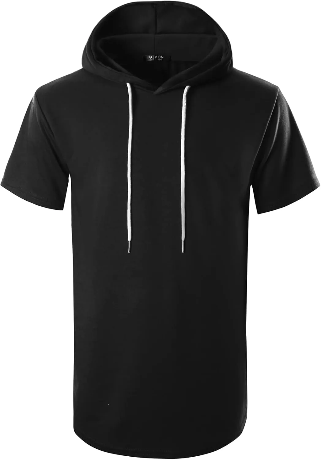 GIVON Men's Short Sleeve Pullover Hoodie Hipster Longline Hooded Shirt Lightweight Cotton Blend Casual Streetwear