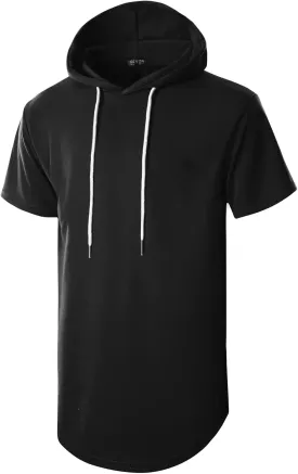 GIVON Men's Short Sleeve Pullover Hoodie Hipster Longline Hooded Shirt Lightweight Cotton Blend Casual Streetwear