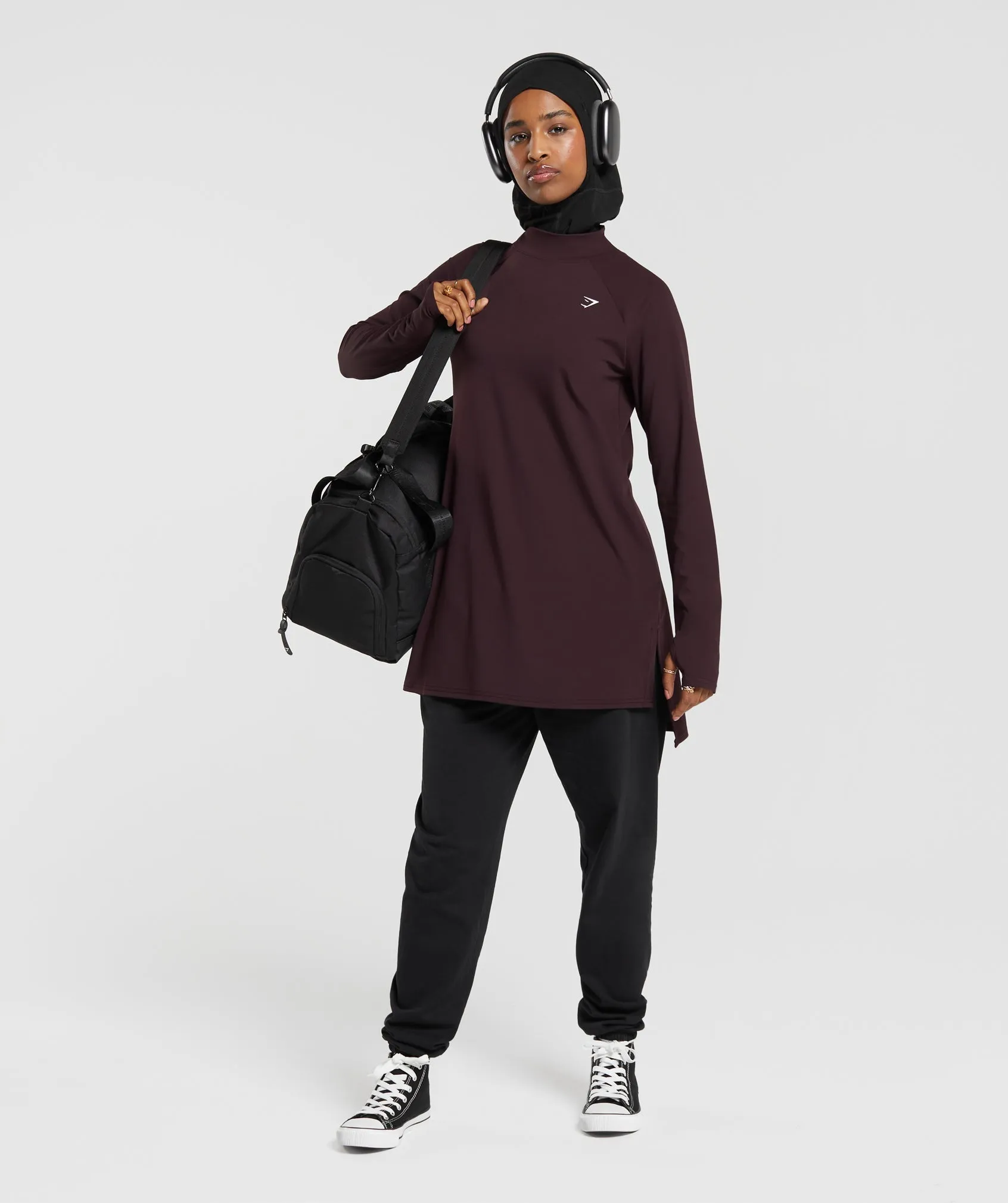 Gymshark Long Line Long Sleeve Top - Plum Brown