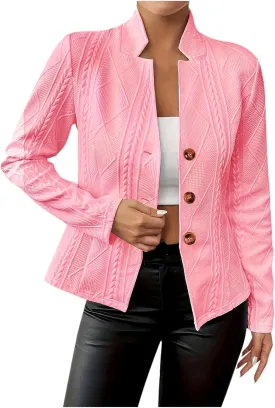 HGps8w Women's Jacquard Cropped Office Jackets, Dressy Stand Collar Business Casual Button Up Elegant Outerwear Coats