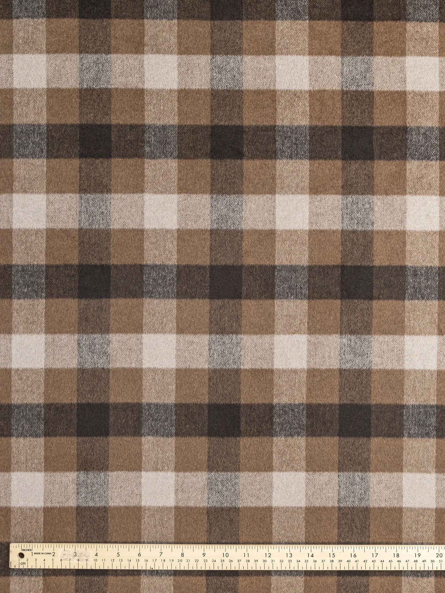 Large Check Brushed Melton Wool Blend Deadstock - Brown   Tan   Beige - Swatch