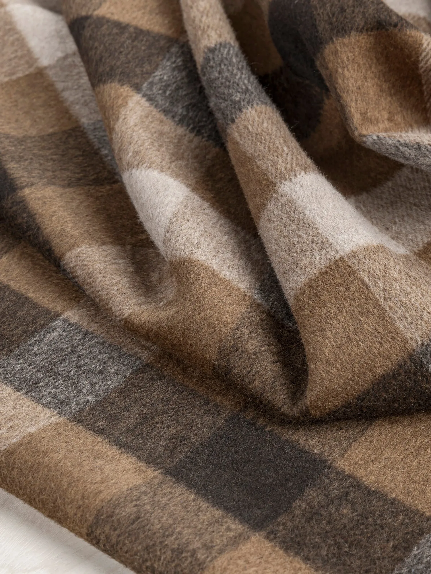 Large Check Brushed Melton Wool Blend Deadstock - Brown   Tan   Beige - Swatch