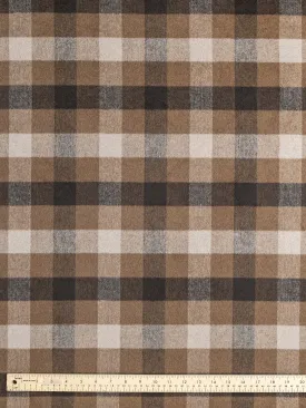 Large Check Brushed Melton Wool Blend Deadstock - Brown   Tan   Beige - Swatch
