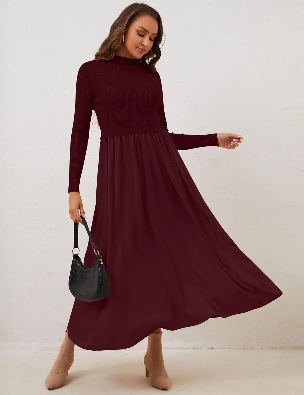 Lauweion Women's Turtleneck Sweater Maxi Dress Long Sleeve Slim Fit Ribbed Knit Pullover Jumper Top Flowy Long Dresses
