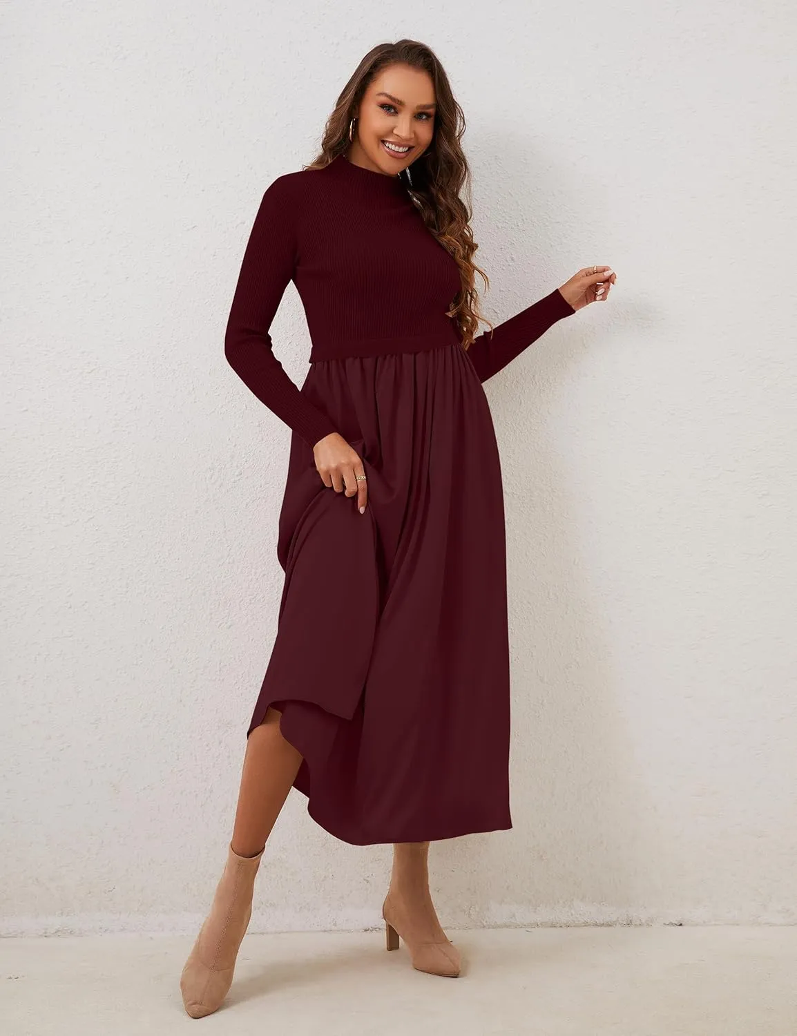 Lauweion Women's Turtleneck Sweater Maxi Dress Long Sleeve Slim Fit Ribbed Knit Pullover Jumper Top Flowy Long Dresses