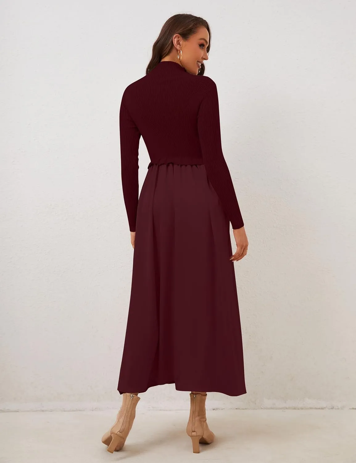 Lauweion Women's Turtleneck Sweater Maxi Dress Long Sleeve Slim Fit Ribbed Knit Pullover Jumper Top Flowy Long Dresses