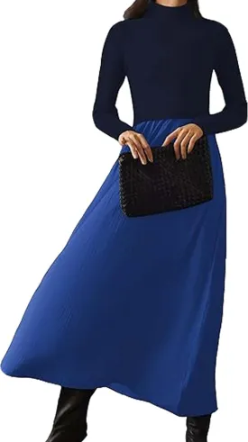 Lauweion Women's Turtleneck Sweater Maxi Dress Long Sleeve Slim Fit Ribbed Knit Pullover Jumper Top Flowy Long Dresses