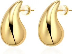 LecAit 14K Gold Chunky Waterdrop Earrings for Women,Lightweight Big Teardrop Hollow Drop Dangle Earrings for Women Girls Fashion Jewelry Gift Gold & Silver