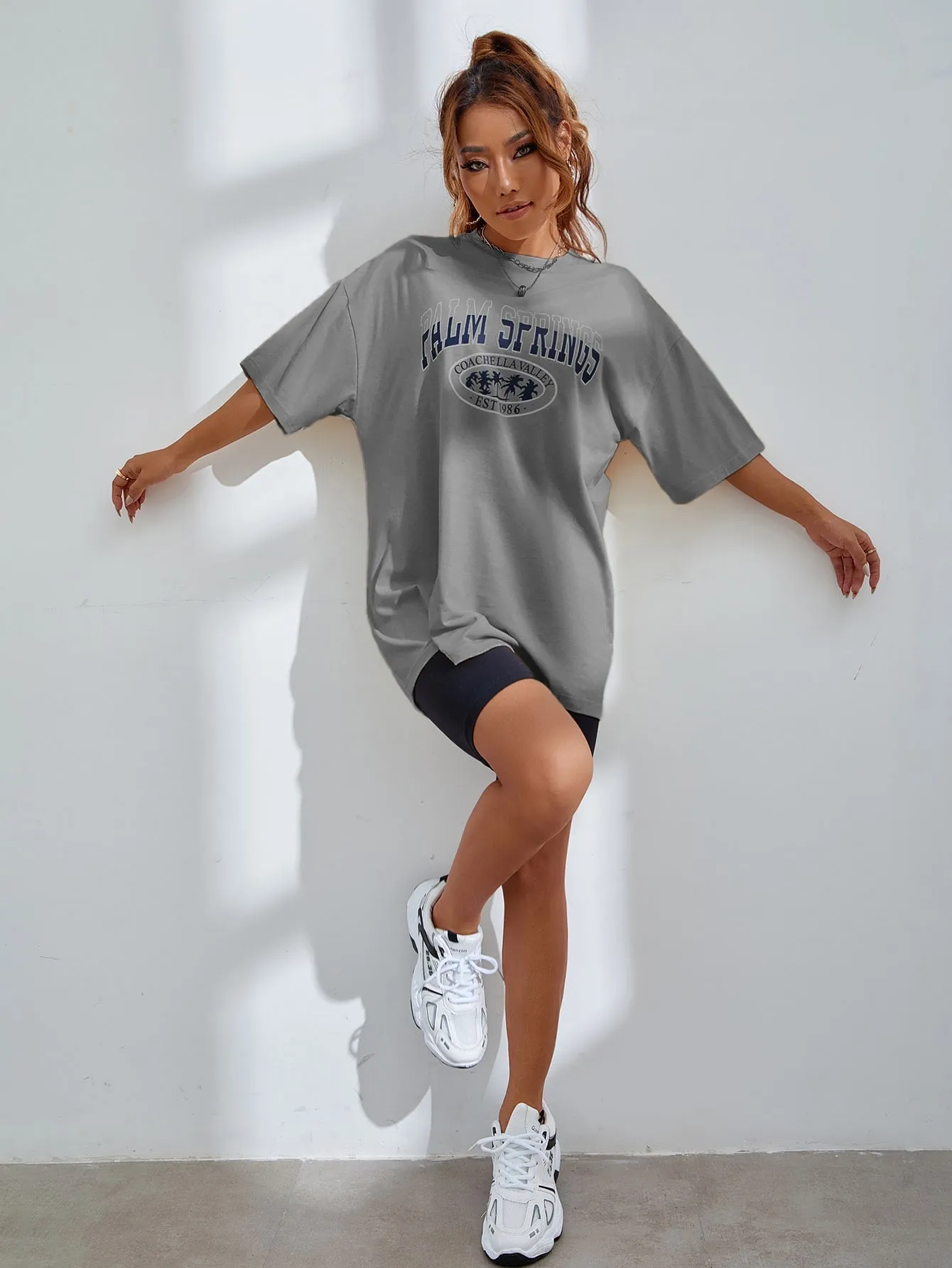 Letter Graphic Oversized Longline Tee