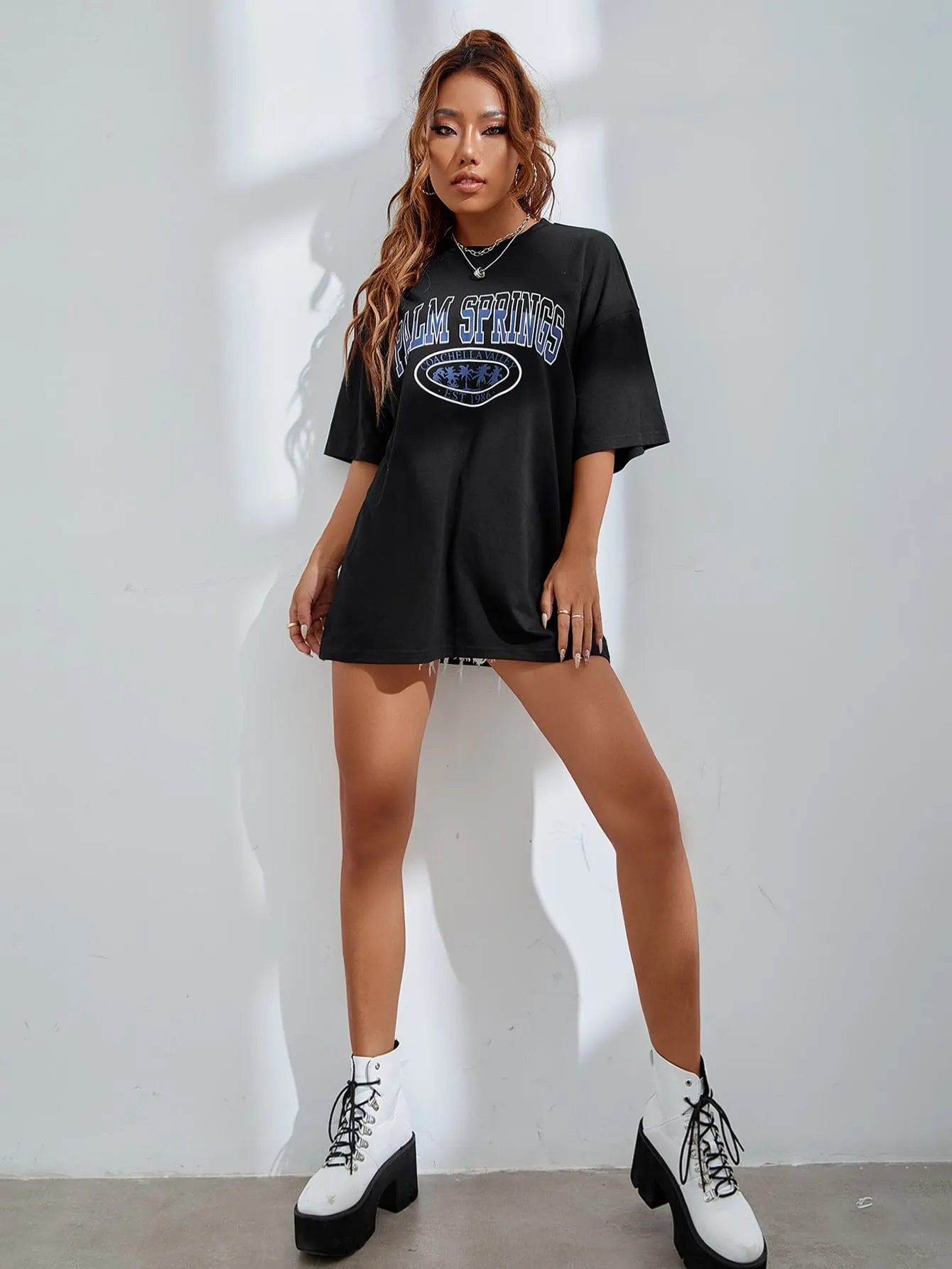 Letter Graphic Oversized Longline Tee