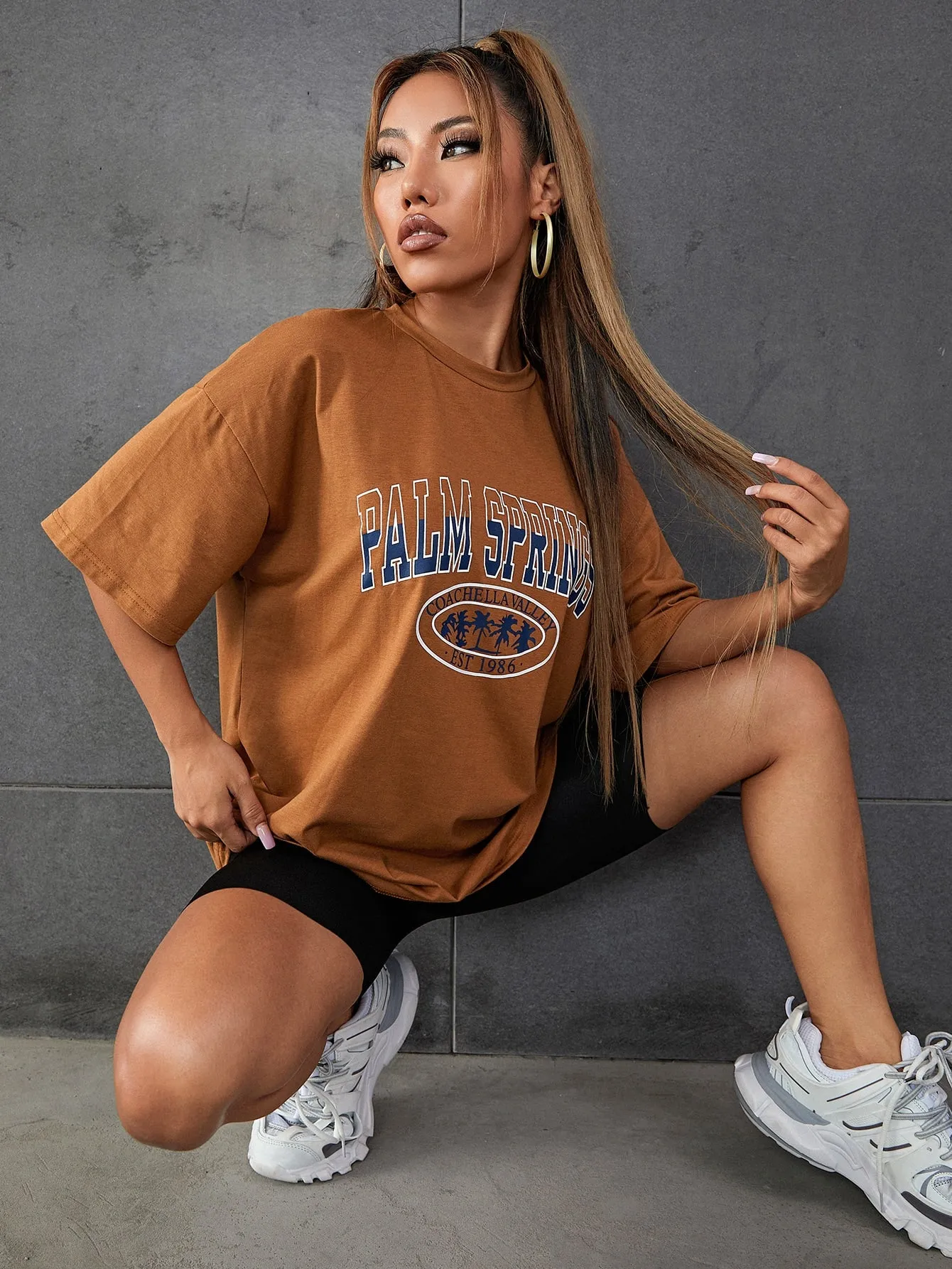 Letter Graphic Oversized Longline Tee
