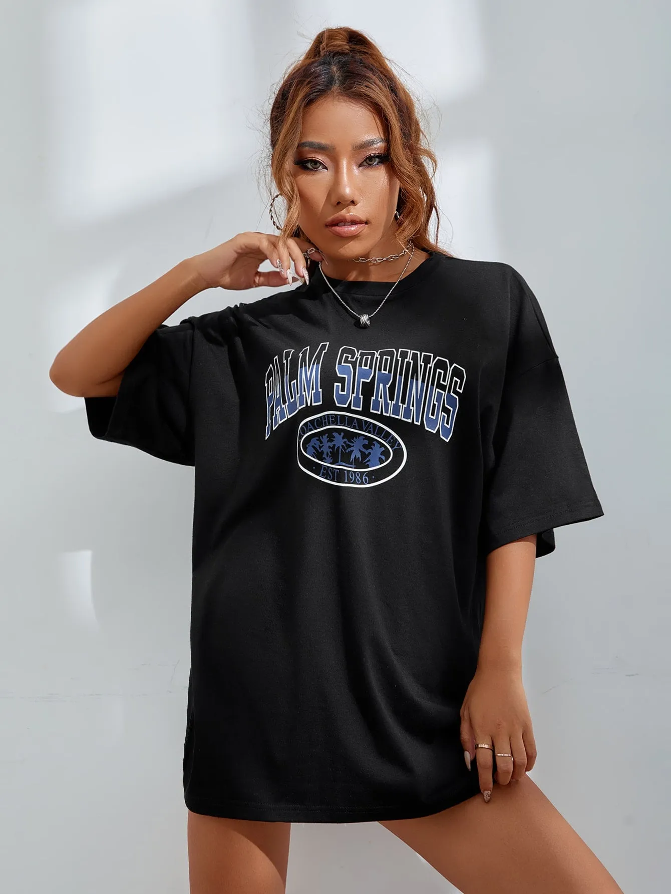 Letter Graphic Oversized Longline Tee