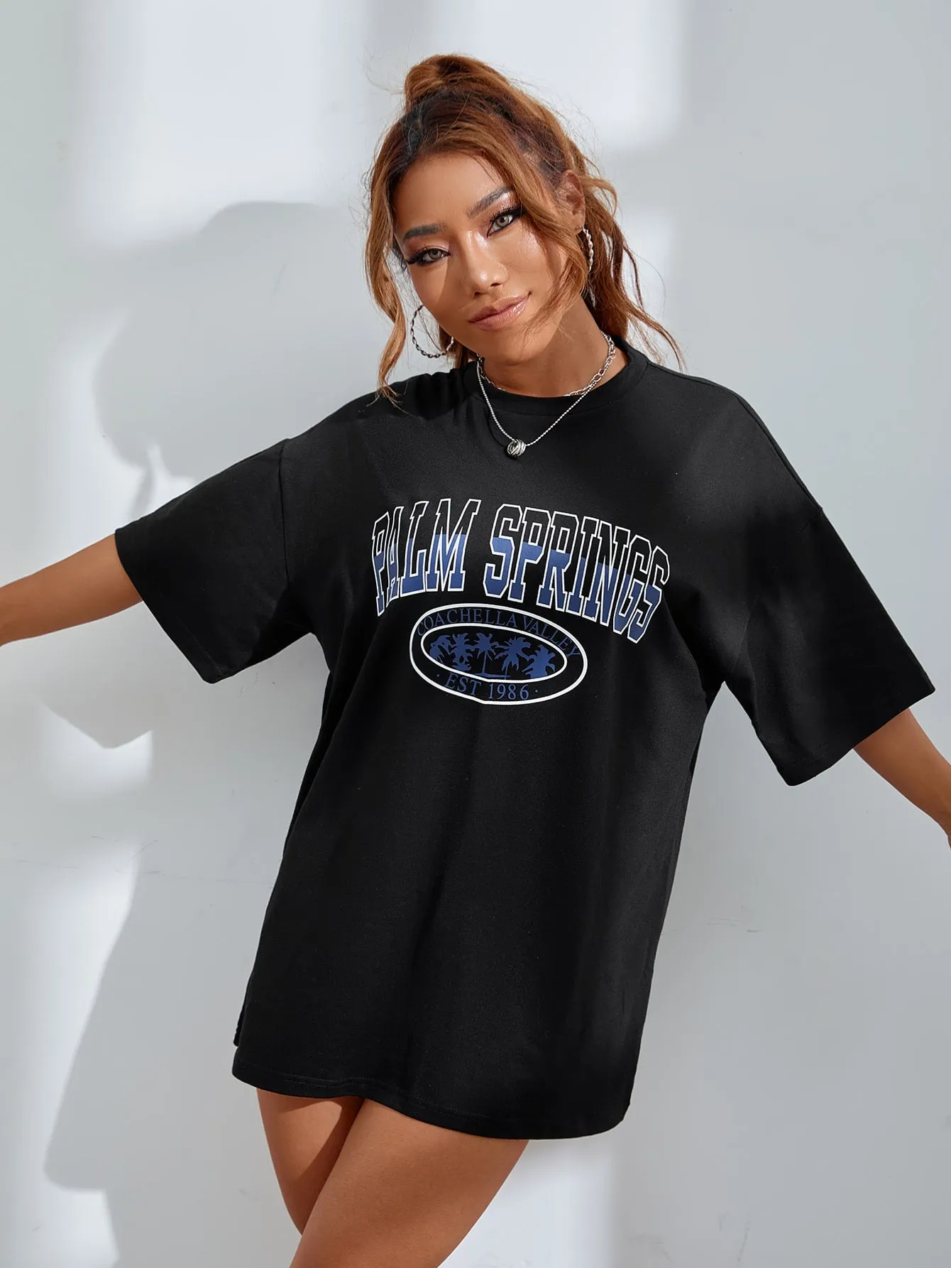 Letter Graphic Oversized Longline Tee