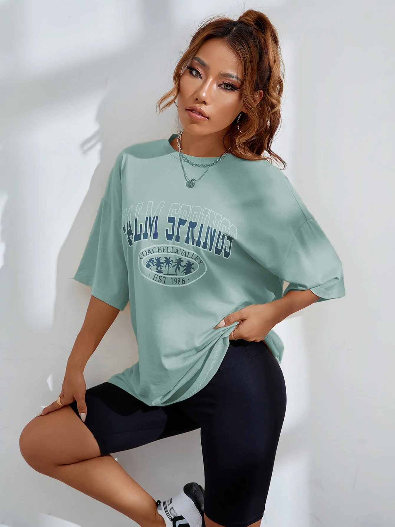 Letter Graphic Oversized Longline Tee