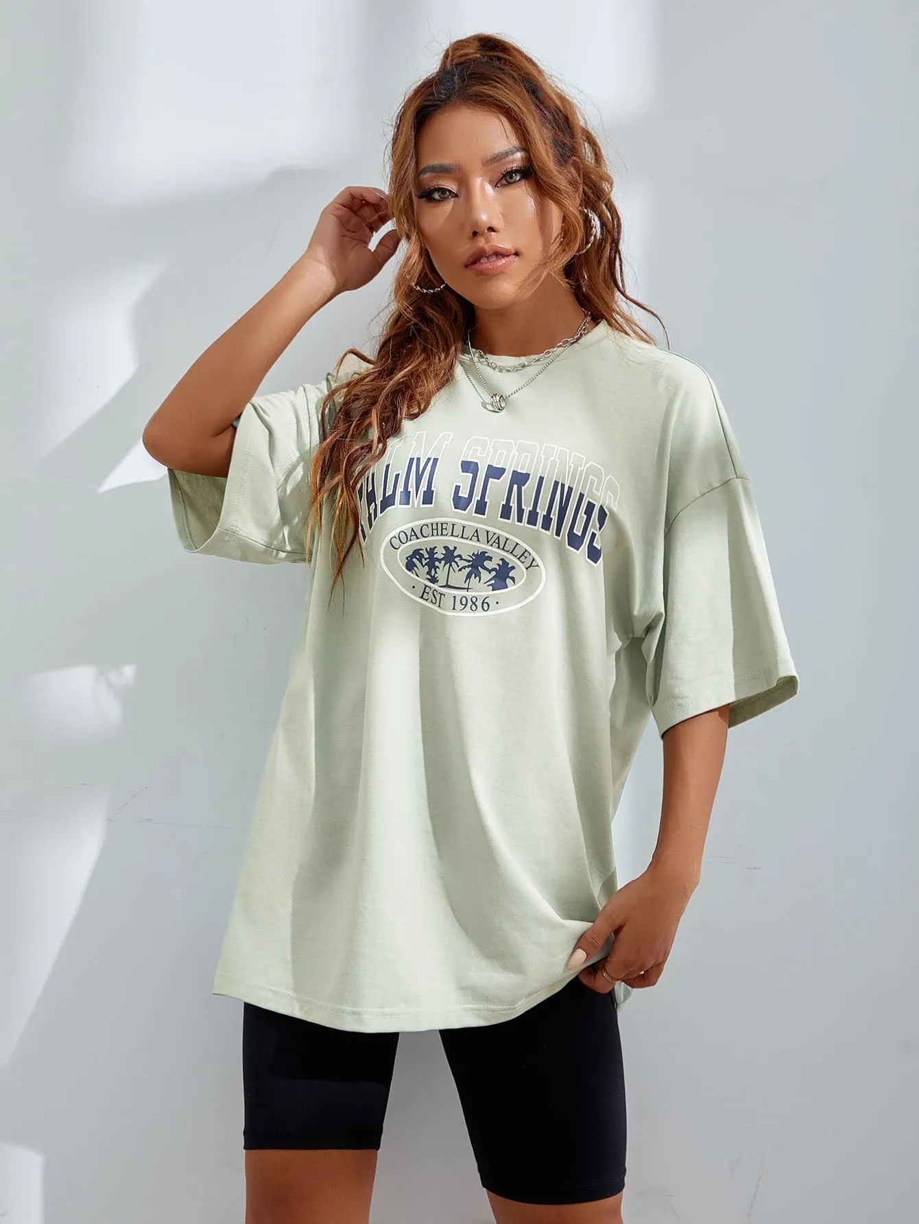Letter Graphic Oversized Longline Tee