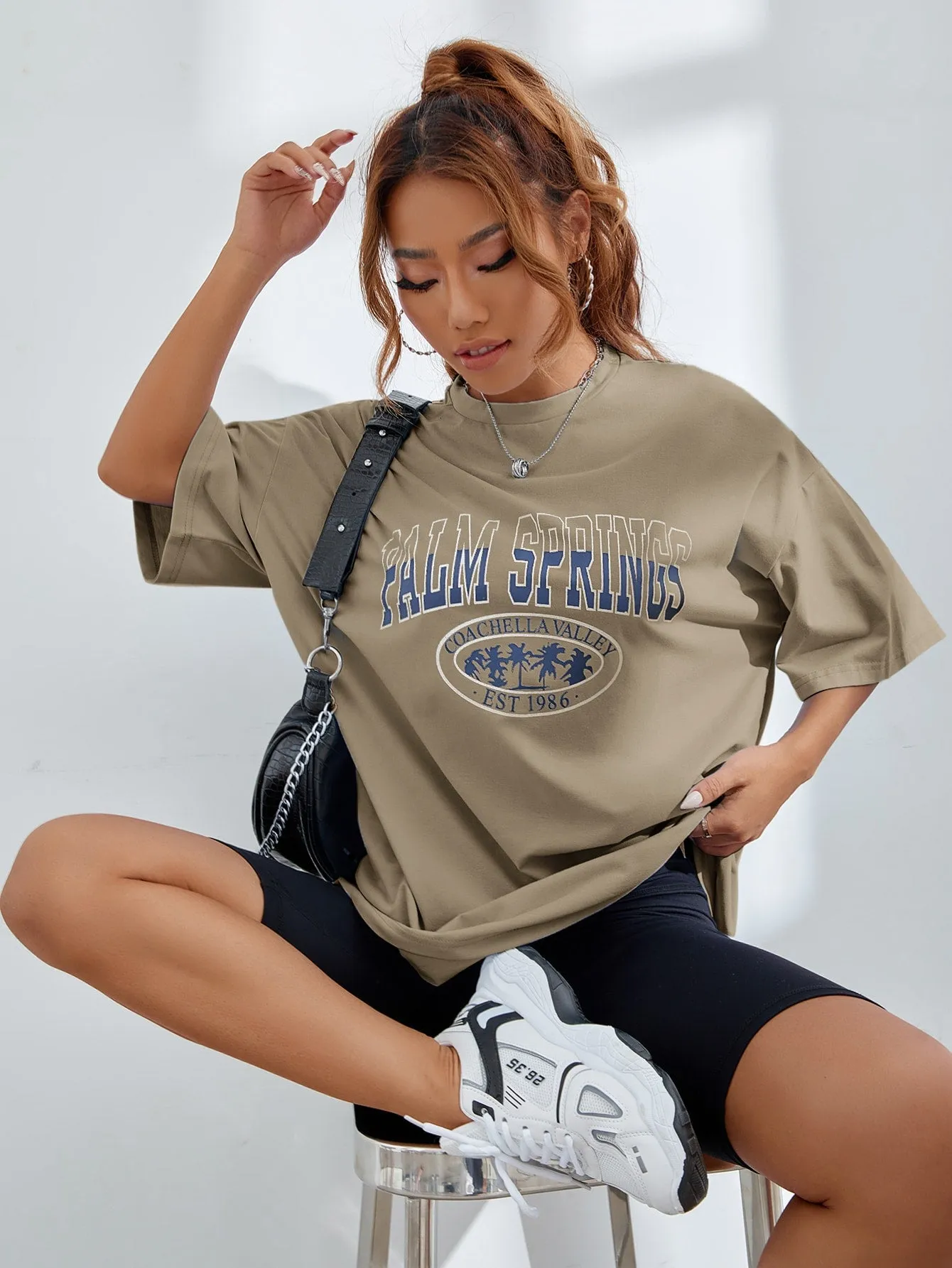 Letter Graphic Oversized Longline Tee