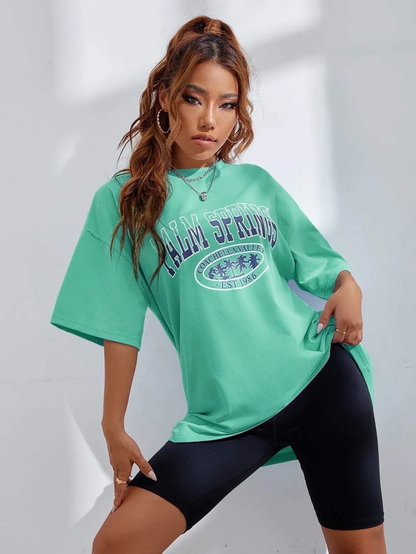 Letter Graphic Oversized Longline Tee
