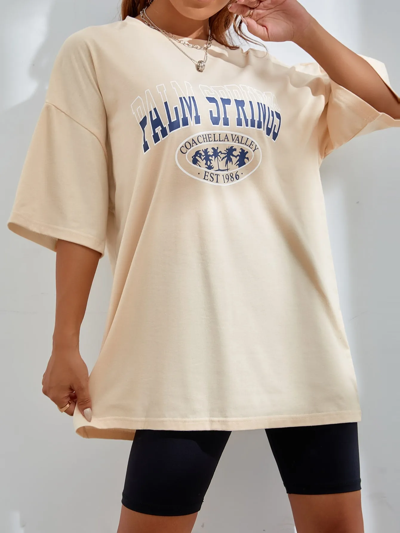 Letter Graphic Oversized Longline Tee