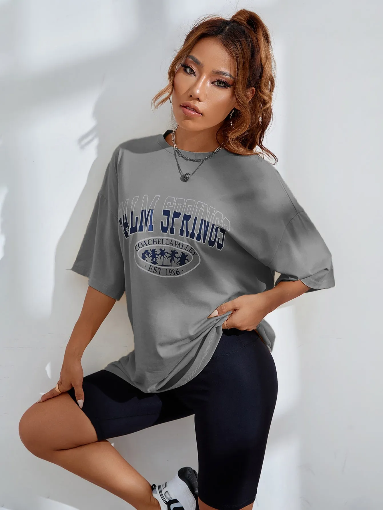Letter Graphic Oversized Longline Tee