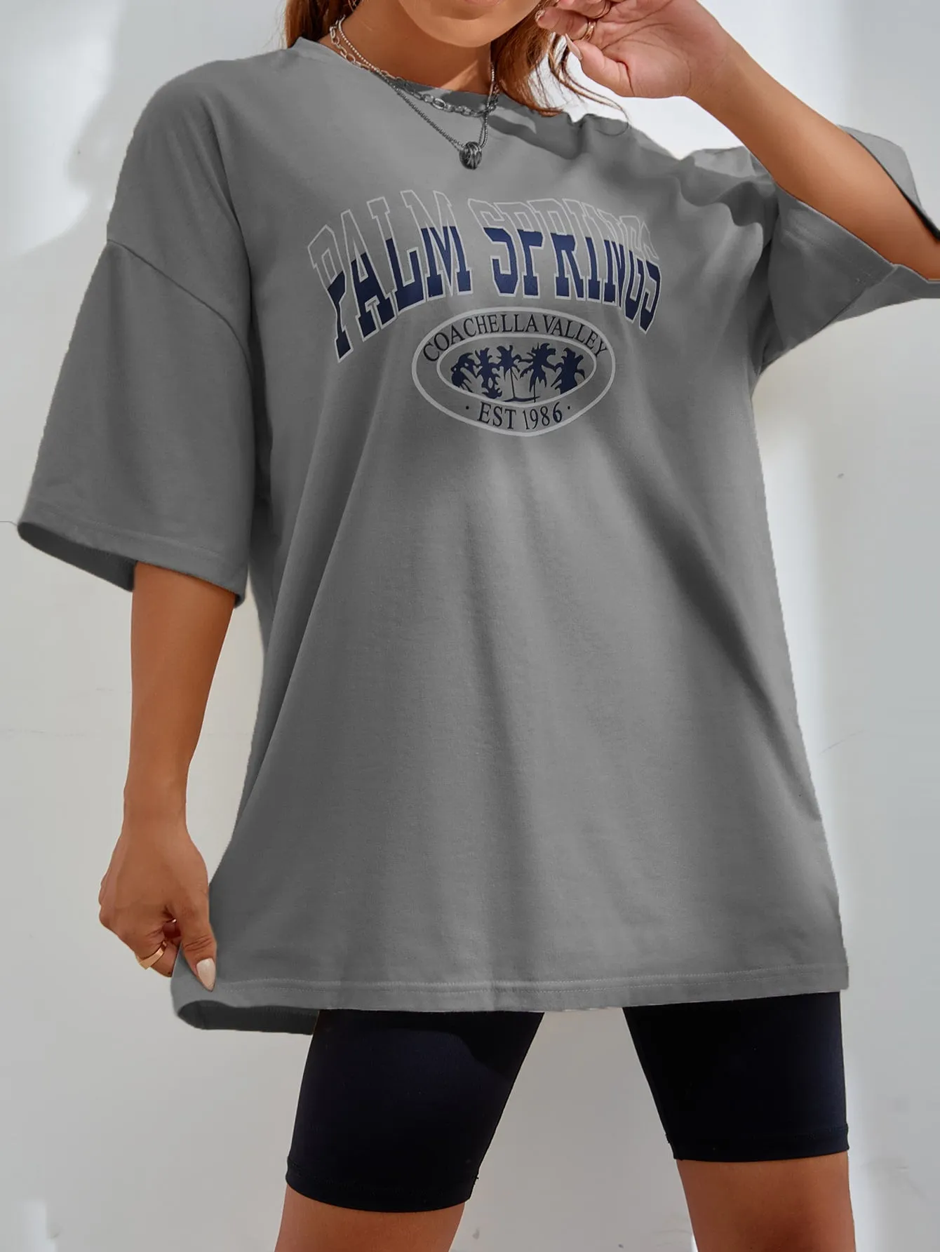 Letter Graphic Oversized Longline Tee