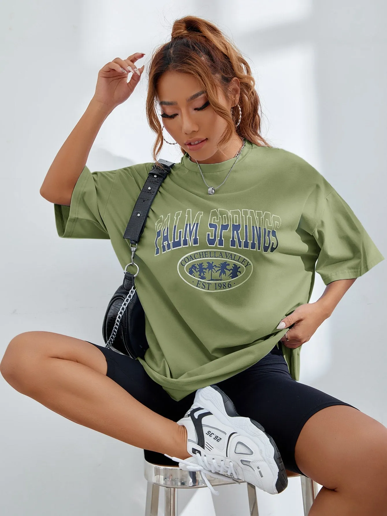 Letter Graphic Oversized Longline Tee