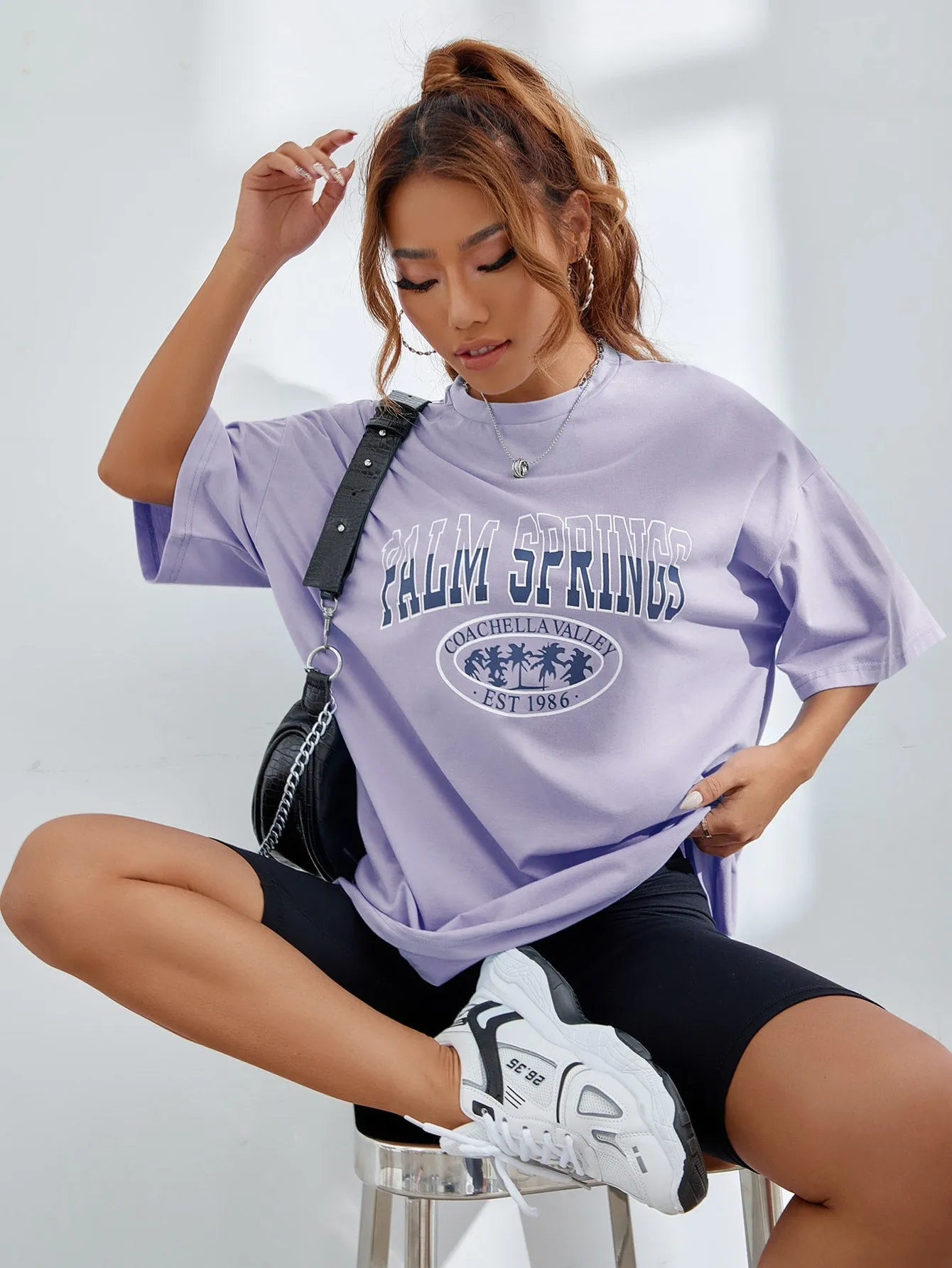 Letter Graphic Oversized Longline Tee