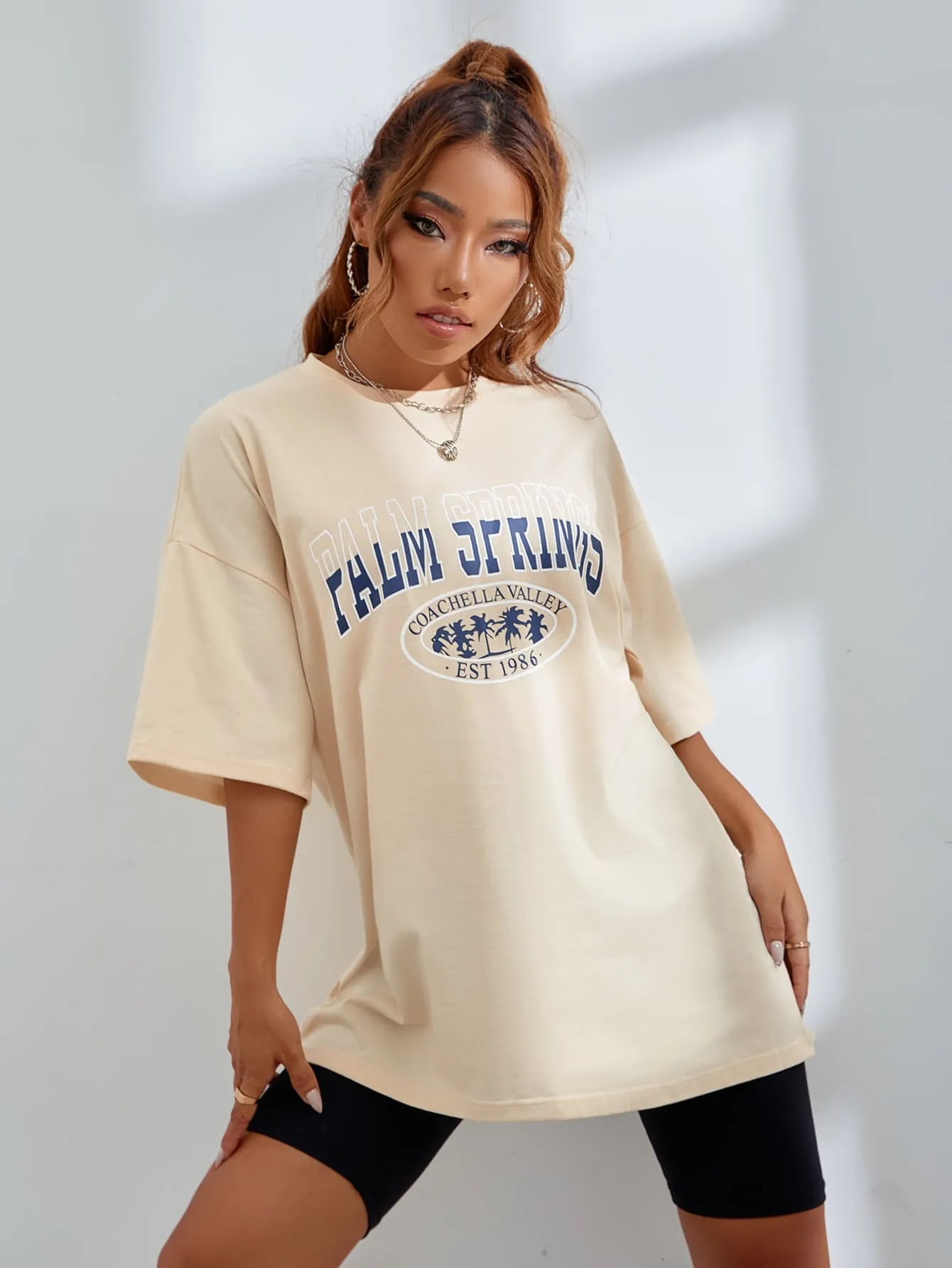 Letter Graphic Oversized Longline Tee